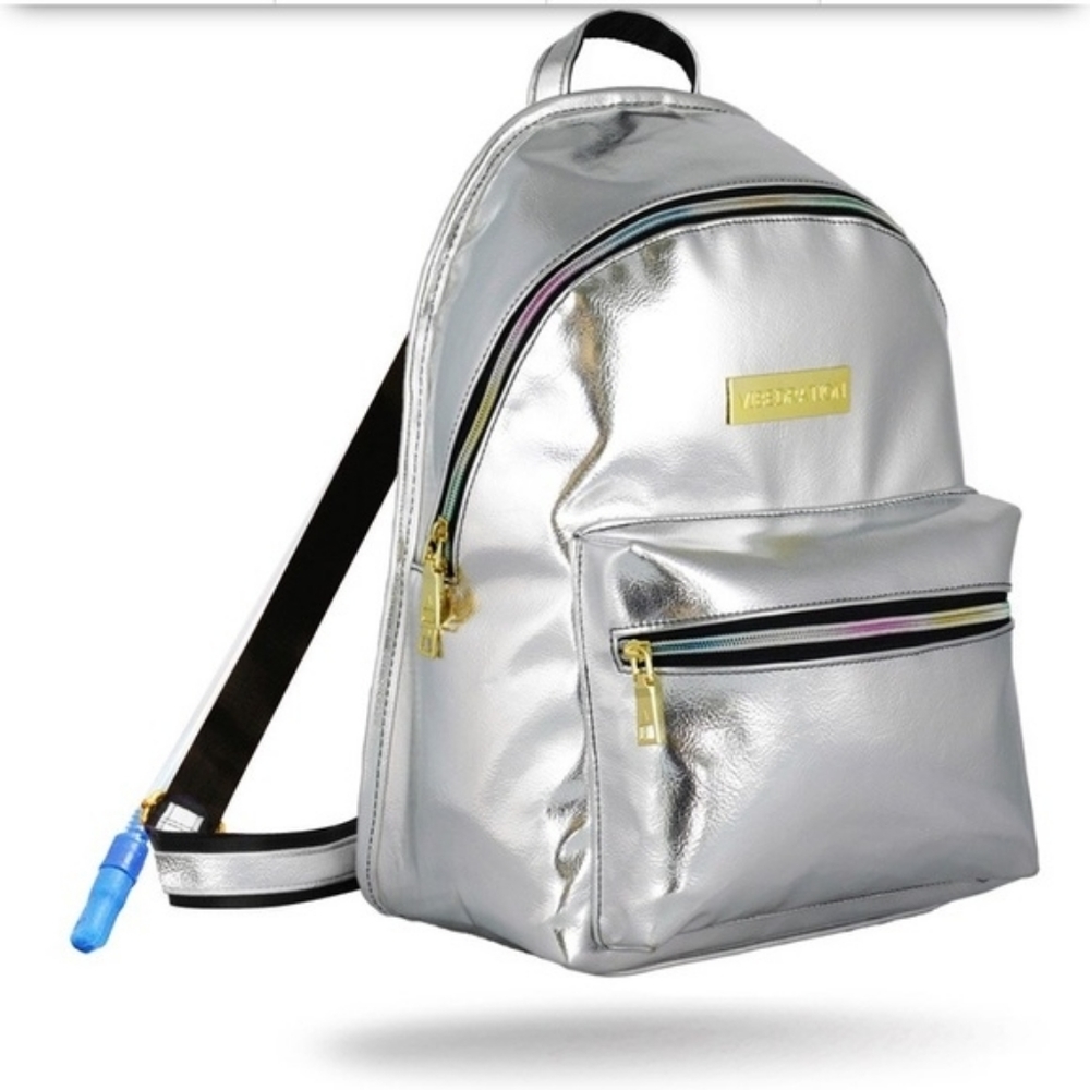 Silver Backpack with Gold Accents